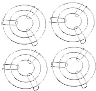 GSV Essentials Hot Pan Pot Stands, Stainless Steel Round Cooker Steamer Rack, kitchen Tool, Convenient for Cooking, Trivet, Protect Household Surfaces, Silver Trivet (4 PCS)