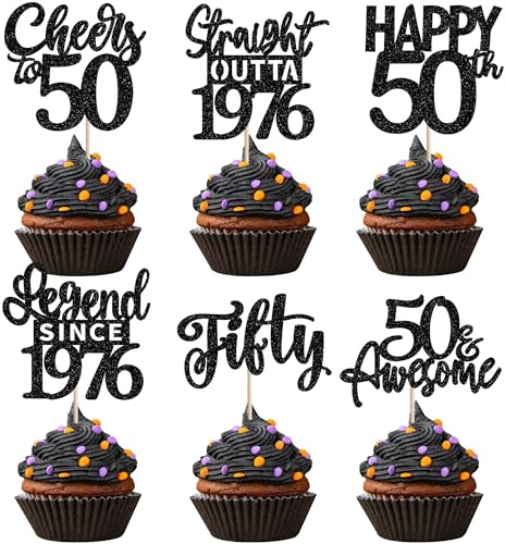24 Pack Happy 50th Birthday Cupcake Toppers Glitter Fifty Happy 50th Straight Outta 1976 Legend Since 1976 Cupcake Picks for Cheers to 50 Years Birthday Party Cake Decorations Supplies