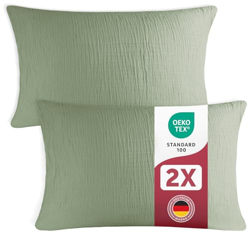 Blumtal Musselin Kissenbezüge 40x80 cm, 2er-Set, Sommergrün