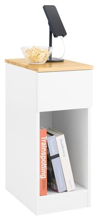 SoBuy schmaler Nachttisch mit Schublade 25x40x60cm Schlafzimmer | Nachtschrank mit Ablage, moderner Beistelltisch für Wohnzimmer und Schlafzimmer, platzsparendes Design, Weiß FBT111-II-WN