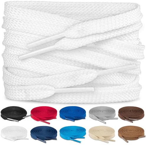 TULMERO SULPO 2 pares de cordones planos 8 mm para zapatos, Blanco, 90 cm - 2 Paare