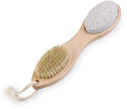 Fußbürste 4-in-1 mit Bimsstein, Hornhautentferner und Nagelbürste | Fußschrubber für Dusche, Fußpeelingbürste für Trockene Haut, Reinigung und Massage
