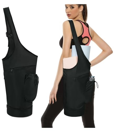 JHSDHYD Yogatasche Große Yogamattentasche mit wasserdichtem Nassfach, Lange Tragetasche for Yogamatten mit Wasserflaschenfach mit Kordelzug(Black)