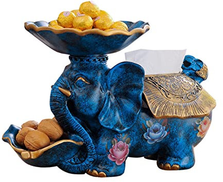 VDLLQYN, Assiette de Fruits secs en Forme d'éléphant, avec boîte à mouchoirs, Plateau de Stockage de Bonbons en résine,Bols à Bonbons