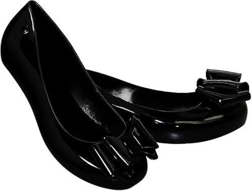 Bismaa Womens Black Jelly Ballet Shoes with Bow - Ladies Comfy Slip-On Flats Casual Wear Every-Day Jelly Ballerina Pumps 2-8 UK