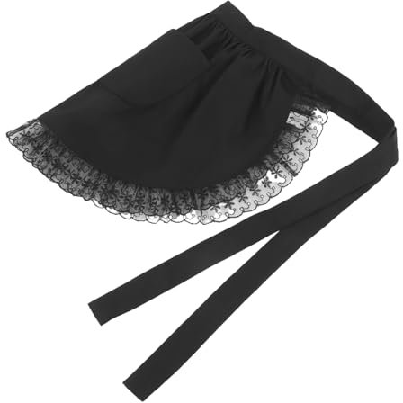 ERINGOGO Grembiule Da Cucina Elegante Con Pockets e Pizzo Grembiule Per Ristorante Caffè e Cucina Morbido e Traspirante Nero Taglia