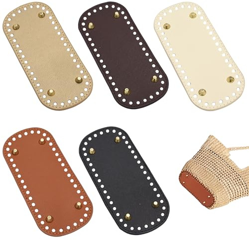 JMZLLRX 5 Pz Fondo Borsa Uncinetto, 18 x 8cm Ovali Fondo Borsa in Pelle PU Tappetino Borse all'Uncinetto per Borsa a Tracolla, Accessori Fai da Te