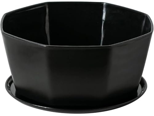 Jorzer Vaso per piante grasse da 20,3 cm, 15 cm, in ceramica, con foro di drenaggio, vaso per piante poco profondo, bonsai rotondo poco profondo con vassoio in bambù, nero