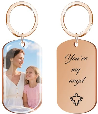 Porte Clef Personnalisable Photo, Porte Clé Personnalisé Photo Couleur Gravé Texte, Double Face Laser Porte-Clés Personnalisé Idéal Cadeau pour Femmes, Homme, Couples, Ami, Famille