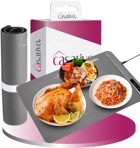 Casativo 2er-Set Professionelle Silikon-Warmhalteplatte (250W): Elektrische Heizmatte (61x40cm) rollbar, 55-100°C einstellbar, Flexibles Warmhalten von Speisen