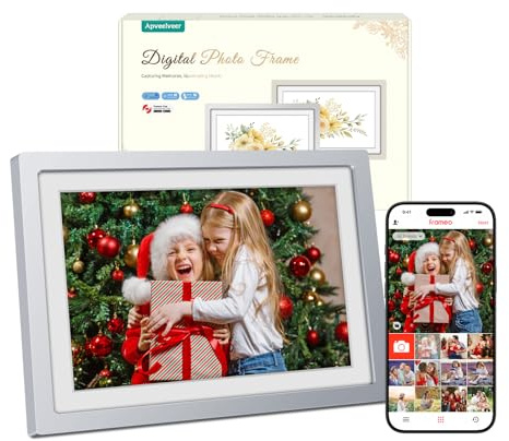 Frameo Cadre Photo Numérique Argent WiFi 10.1 Cadre Photo électronique, écran Tactile 1280 * 800 HD IPS, Mémoire 32GB, Montage Mural, Partage de Photos Vidéos Via Frameo APP, Cadeau Femme Homme