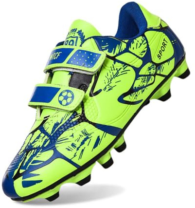 Generisch Kinder Sportschuhe Jungen Fußballschuhe Jugend Klettverschluss Lange Stollen Flache Sohle Leder Oberfläche Training Schuhe Für Grundschule Jungen Sport Schuhe