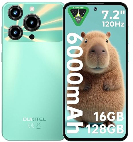 OUKITEL C69 Telefonos Moviles Libres - 7,2 Pulgadas HD+ 120Hz 16GB RAM+128GB ROM/TF 1TB Smartphone, 64MP+8MP, Batería 6000mAh, Android 15 Teléfonos Inteligentes, 4G Dual SIM/Face ID/Fingerprint-Verde
