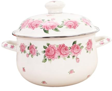 Marmite à Fond Plat Émail 2,3 L Rose, pour Soupe et Ragoût | Marmite Citrouille, Poignée Pratique et Surface Lisse, Résistance à Corrosion, Nettoyage Facile