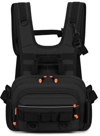 MiOYOOW Zaino da Pesca, Riflettente Borsa per Gilet Multifunzionale, Regolabile Impermeabile Borse per il Petto, per Allenamento All'aperto, Ciclismo, Escursionismo, Pesca, Viaggi