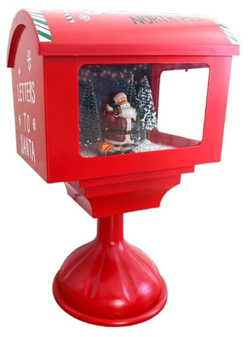 Area Illumina Cassetta Posta di Santa Claus Rossa con LED, Musica e Neve – Decorazione Natalizia Luminoso e Musicale per Casa, Vari Modelli (Cassetta con Piede)