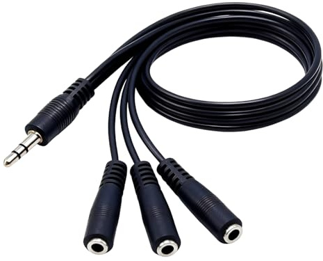 Headphone Splitter Cable 3.5mm, 3.5mm Male to 3 Female Audio Jack Adapter, Stereo Y Splitter for iPhone, for Samsung, Tablets, PC, MP3 Players, Laptops, 30cm Durable Cable