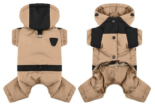 Hundemantel mit Beinen Kleiner Wintermantel mit Kapuze,4 Beine bedeckt,Winter-Schneeanzug für verstellbare warme Jacke für kleine (D,36cm)