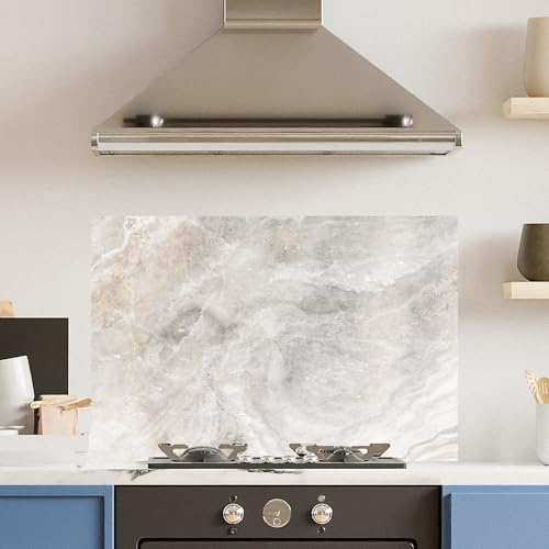 Premium 90 x 60cm White Marble 6mm Glass Toughened Kitchen Splashback