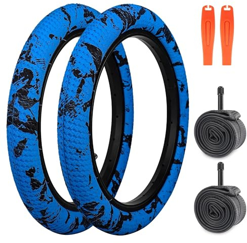 ZUKKA 2-pack 30TPI cykeldäck 16 tums däck 16 x 2,10 kappa 56–305 Plus 2-pack 16 tums slang 16 x 1,75/2,125 AV35 mm för MTB, mountainbike, BMX, blå svart
