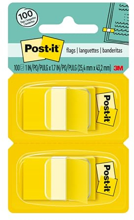 Post-it Standard Tape Flags in Dispenser, Yellow, 100 Flags