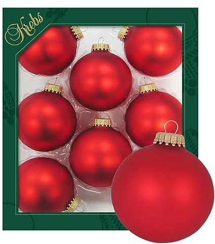 Krebs Glas Lauscha - Weihnachtsdekoration/Christbaumschmuck aus Glas - Weihnachtskugeln - Farbe: Hellrot Matt - 8 Stück - Größe: ca. 7 cm