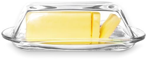 Kangaroo Decorative Clear Glass Butter Dish with Lid for Countertop & Refrigerator - Crystal Covered Butter Tray Storage Container Holder for Counter & Fridge - Best Thanksgiving Butter Dish with Lid