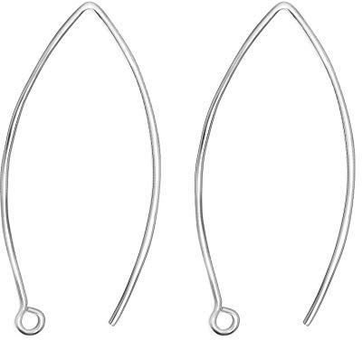TJS 925 Sterling Silver Long Hooks Earrings for Jewellery Making, 1 Pair Long Hook Earring Findings, 40mm DIY Nickel-Free Hypoallergenic Silver Earring Hooks Jewellery Making