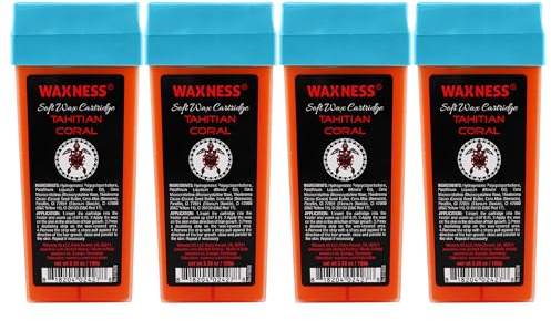 Waxness Tahitian Coral Soft Wax Cartridge – Pack of 4 × 3.38 oz (100 g) – Creamy Roll-On Strip Wax with Strong Grip for Bikini & Coarse Hair, Suitable for Sensitive Skin – Made in Italy