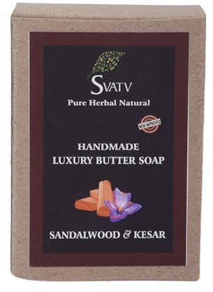 SVATV Jabón hecho a mano con hierbas naturales y calmantes de sándalo y Kesar para hombres y mujeres -Jabón herbal ayurvédico tradicional para todo tipo de piel - 125g