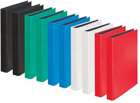 FALKEN 10x YourColor Ringbuch 2-D-Ring-Mechanik DIN A4 sortiert | farbig sortiert zu je 2x die Farben: schwarz, rot, blau, grün, weiß, Made in Germany ideal für Büro und Schule