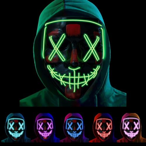 Purge LED Mask - Glow in the Dark Scary Halloween Costume - 3 Mode Super Bright Flashing Mask for Adults and Kids