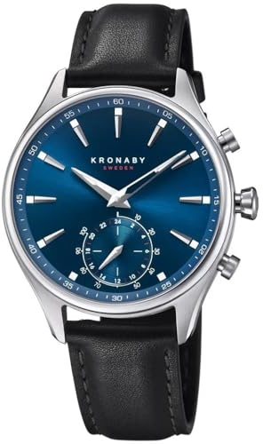KRONABY Uhr Smart Herren Hybrid aus Edelstahl und Leder Schwarz | Analog-Smartwatch, Wasserdicht 10 ATM S3758/1, Musiksteuerung, Schrittzähler, Anrufbenachrichtigung und -ablehnung, Sekel