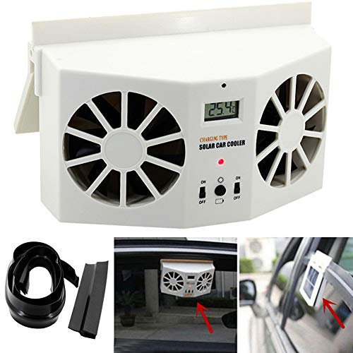 New Solar Air Conditioner,2W Solar Powered Auto Air Vent Cool Fan Cooler Ventilation System Radiator, with Temperature Display,White
