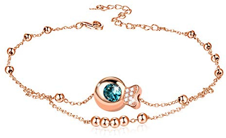 GNOCE Sterling Silber 925 Damen Klassische Fußkettchen Armband Flexibel Verstellbar Bubble Fisch mit Kügelchen Rose Gold Fußkette Modeschmuck für Frau Mädchen (Rosegold)