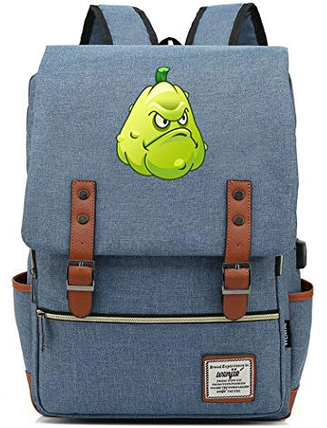 WANHONGYUE Spiel Plants vs. Zombies Backpack Vintage Schulrucksack Schulranzen Studententasche 15,6 Zoll Laptop Rucksack mit USB-Ladeanschluss Sky Blue / 4