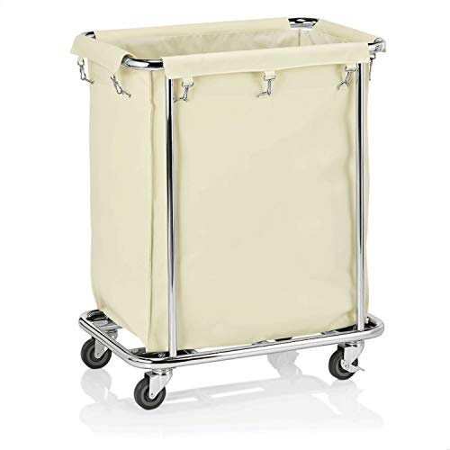 Faimex Wäschesammler Wäschewagen Wäsche Sortierer Wäschekorb auf Rollen Wäsche Korb Wagen mit Wäschesack Rollwagen aus Edelstahl für Schmutzwäsche Sortierer stabil viereckig Trolley hell XL