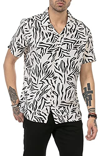 Camisa Casual para Hombre de Manga Corta Estilo Animal Print Tejido Ligero Blanco L