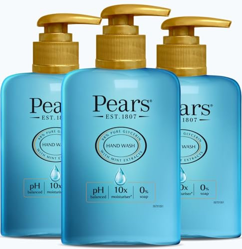 Pears Pure & Gentle Moisturising Hand Wash with Mint Extract - Luxurious Handcare with Glycerin and Natural Oils, 10x More Moisturiser* - Suitable for Men and Women | 250ml (3 Pack)