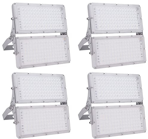 Bellanny LED Strahler Außen 200W 20000LM Fluter Flutlichter, 4er 6500K Kaltweiß Scheinwerfer, IP65 Wasserdicht Außenstrahler, Sicherheitsbeleuchtung für Garten Garage Hof Sportplatz Veranda Werkstatt