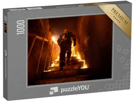 puzzleYOU: Puzzle 1000 Teile „Feuerwehrmann auf brennender Treppe“ – aus der Puzzle-Kollektion Feuerwehr