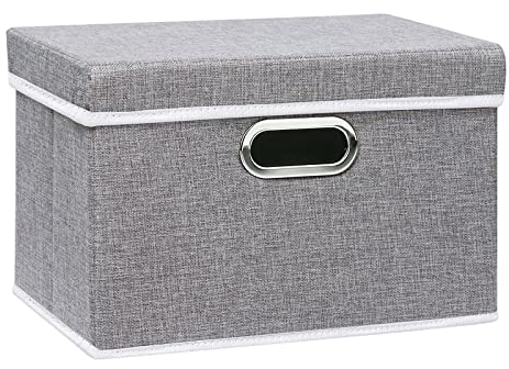 Yawinhe Scatole Portaoggetti con Coperchi, Set di 1 Lavabile, Stoccaggio in Tessuto con Manici, Contenitore per Armadio, per Conservare Vestiti, 32x23x20cm, Grigio