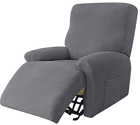 Highdi Twill-Jacquard Sesselbezug 4-teiliges Set, Komplett Sesselschoner für Relaxsessel, Luxuriös Verdicken Relaxsessel Bezüge Stretchhusse für Fernsehsessel Liege Sessel (Dunkelgrau)