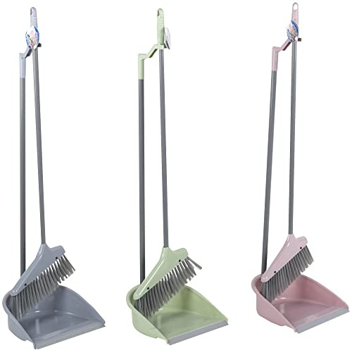 HAC24 4 delar sopskyffel sopborste med långt handtag sopset kvast spade med gummiläpp i plast