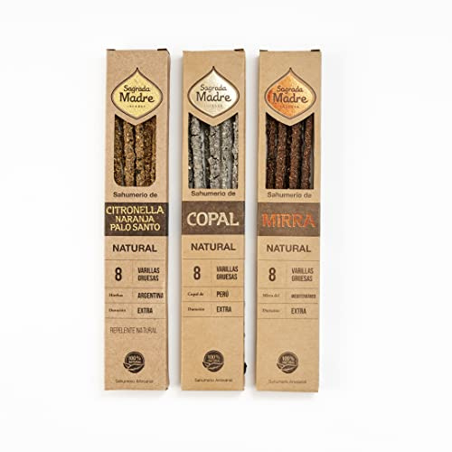 Packung mit 3 Räucherstäbchen, 100 % natürlich, Citronella, Orange, Palo Santo Copal Mirra, Energiereinigung