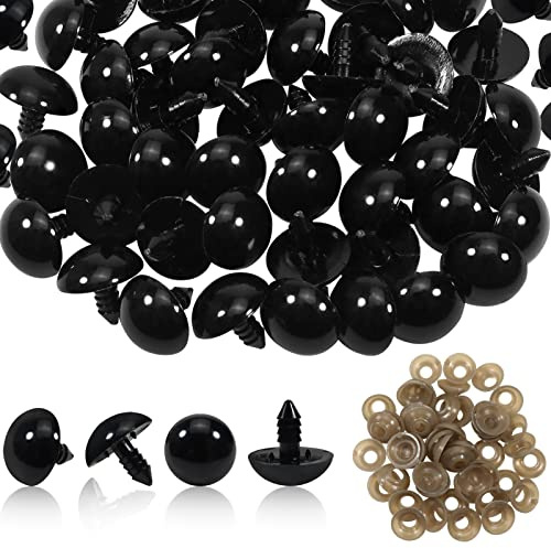 TOAOB 50 Stück Sicherheitsaugen für Häkeltiere 20 mm Schwarz Kunststoff | Knopfaugen mit Unterlegscheiben, für Amigurumi Basteln, Puppenaugen Teddyaugen für DIY Kreative Handwerk