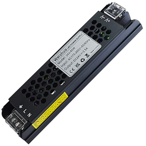 LED Trafo 24V 60W Konstante Spannung LED Trasformatore AC 220/230V auf DC 24 Volt 2.5 Ampere Schlankes Netzteil für LED-Streifen und LED-Innenleuchten