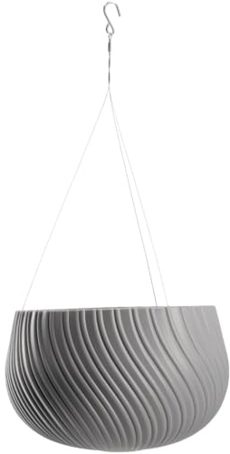 KADAX Hängetopf, Blumenampel mit Kette und Haken, Hängepflanztopf für Rankblumen, Übertopf mit Einsatz, Pflanzen Schutz für Innen- und Außenbereich (∅ 32 cm, Dunkelgrau)