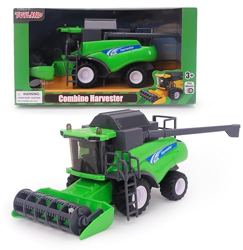 Toyland® 26cm (10”) 1:32 Scale Green Toy Combine Harvester - Friction-Powered Farm Vehicle With Moving Parts - Kids Interactive Play - 3+ Years