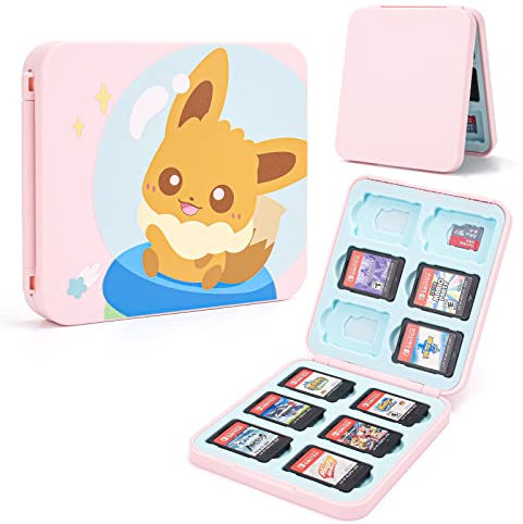 DLseego Switch Game Card Case for Switch/Switch OLED/Switch Lite,Game Storage Card Holder Box with 12 Game Card and 12 Micro SD Card Slots-Foxes
